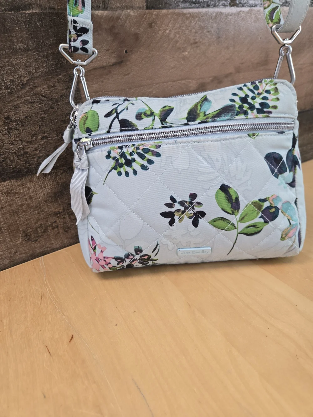 Vera Bradley Seawater Bloom Crossbody Light Blue Triple Compartment Purse
